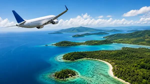 Plane flying over island